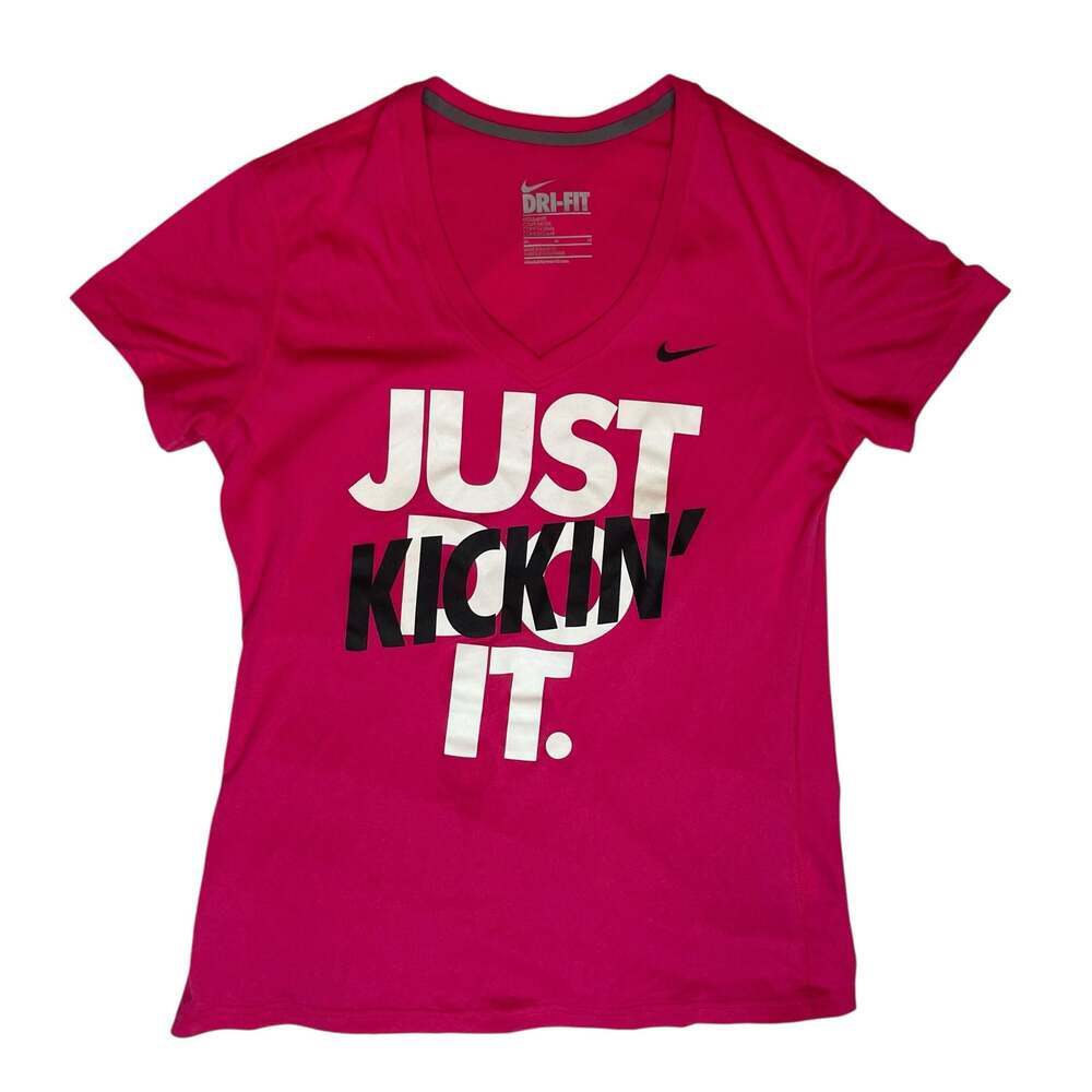Nike Dri-Fit Just Kickin It Graphic T-Shirt Womens Medium Pink Athletic Tee